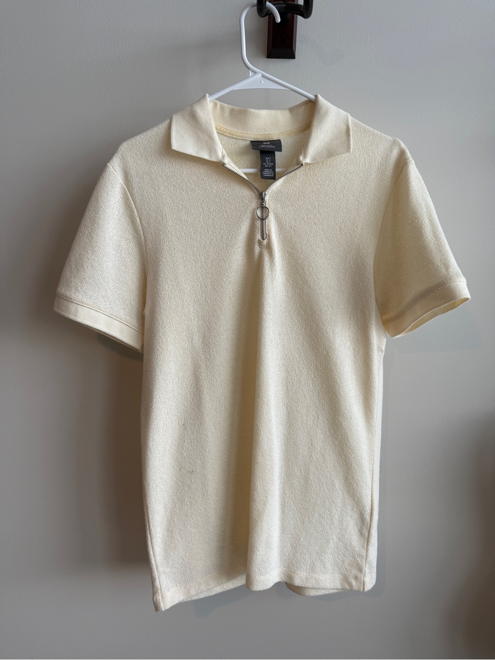 H&M Cream Short-Sleeve Zip Polo